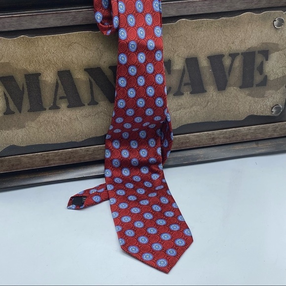 Jos A Bank Red Blue Yellow Pendant Silk Tie Made in Italy - Picture 2 of 5